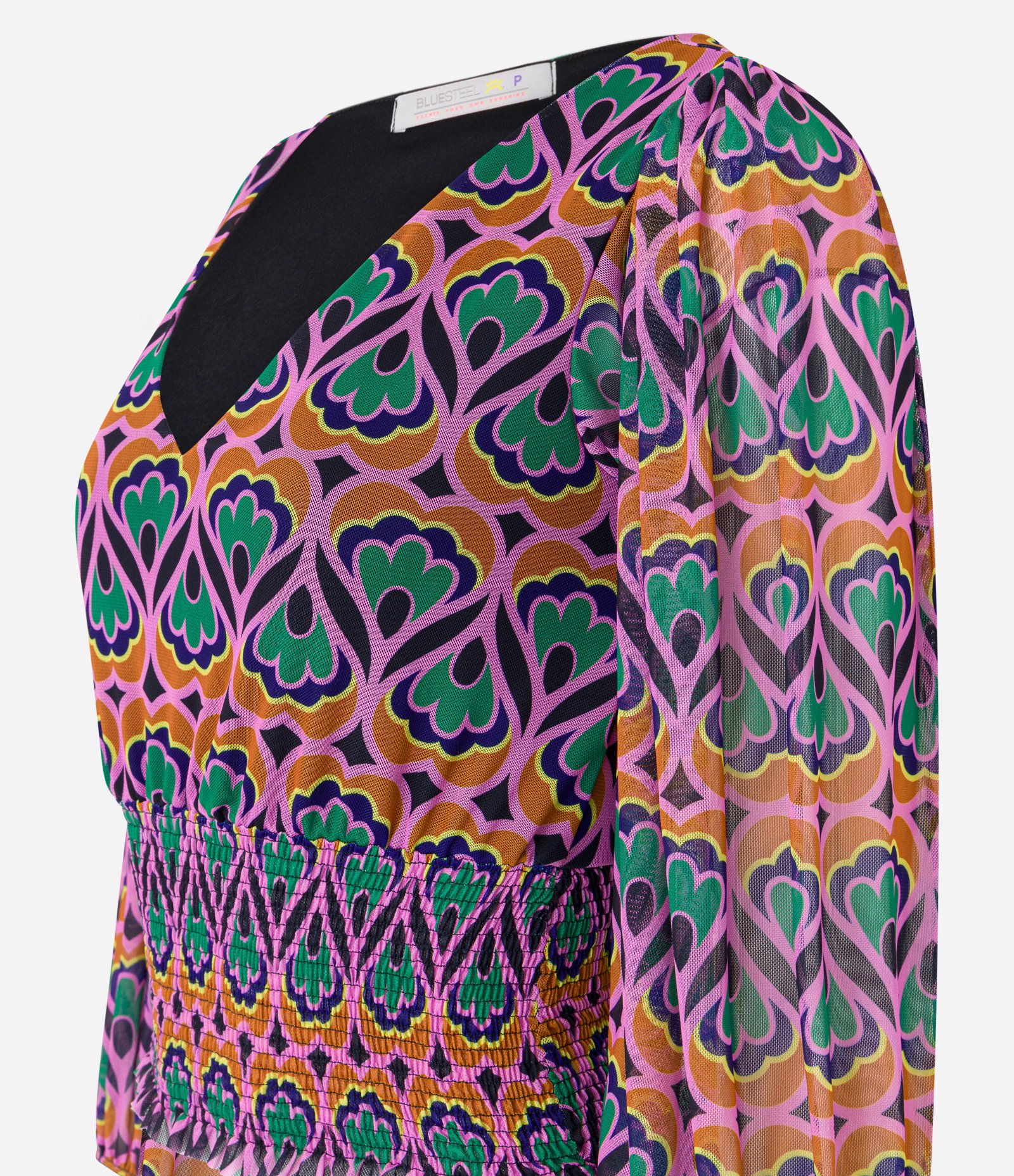 Blusa Manga Longa em Tule com Lastex e Estampa Abstrata Multicores 5