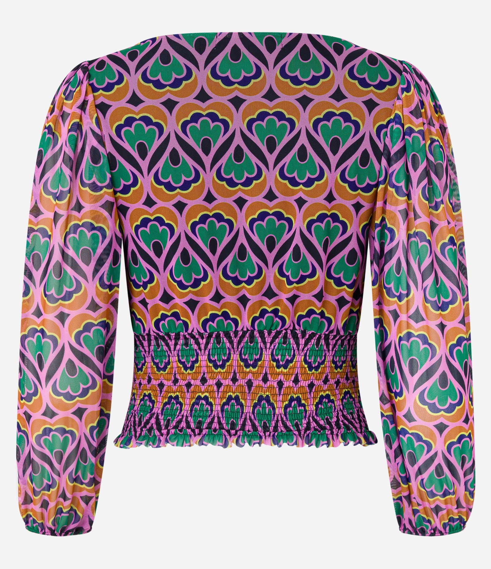 Blusa Manga Longa em Tule com Lastex e Estampa Abstrata Multicores 6