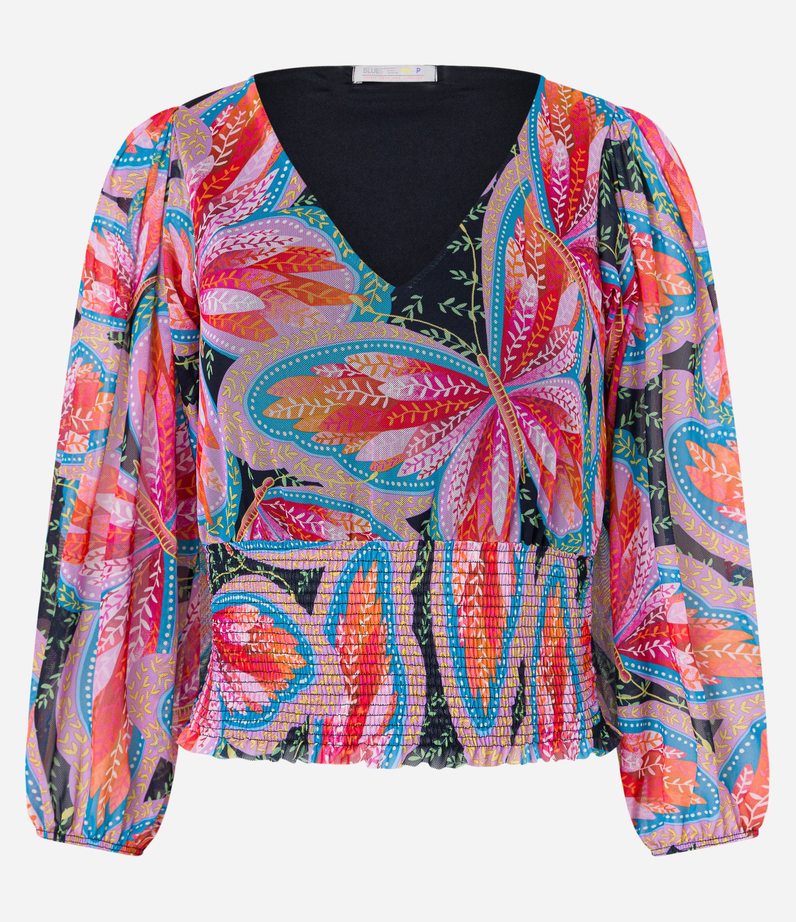 Blusa em Tule com Lastex e Estampa Borboleta Multicores 7