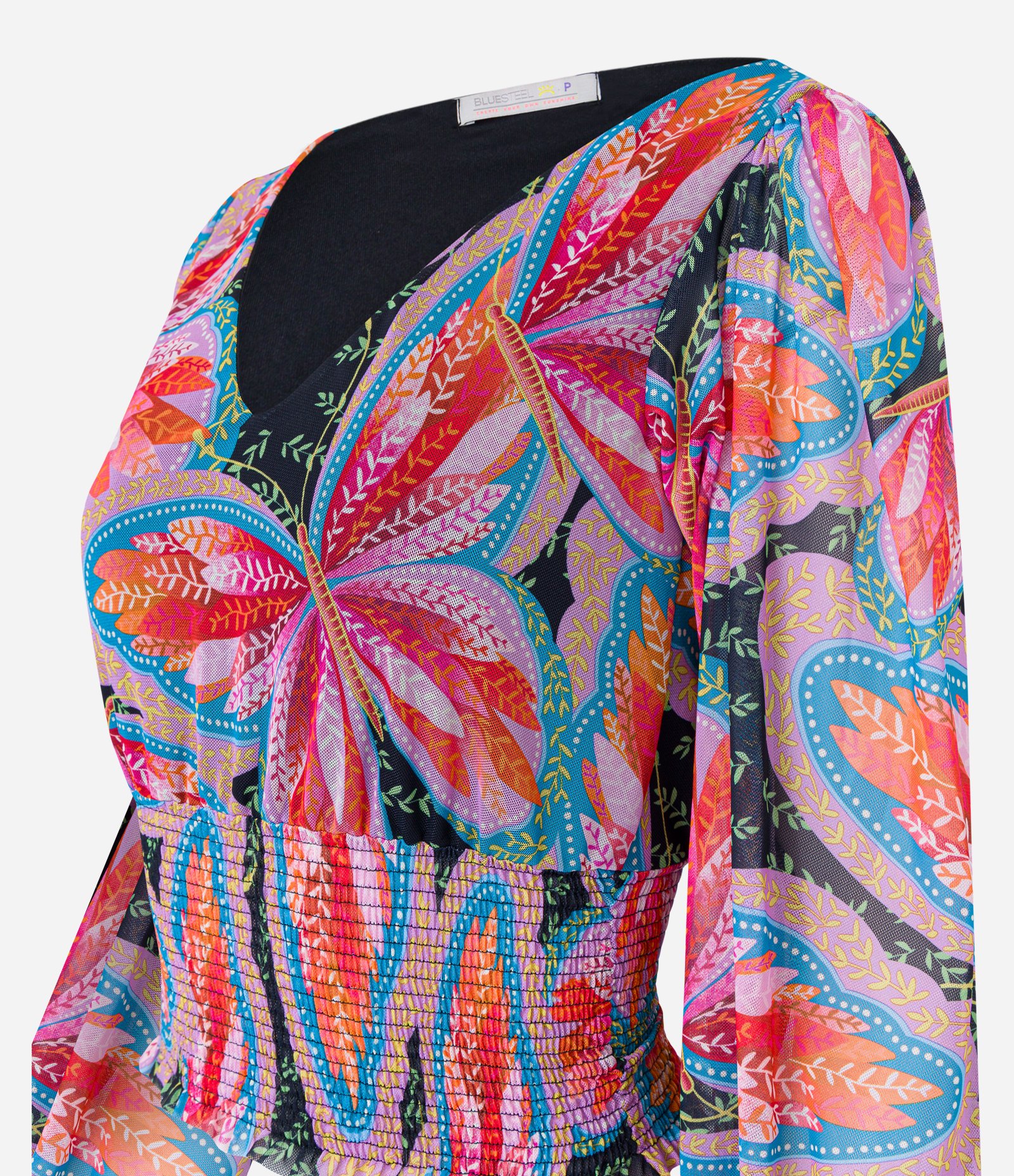 Blusa em Tule com Lastex e Estampa Borboleta Multicores 8