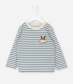 Camiseta Infantil Listrada com Bordado Interativo de Raposa- Tam1 a 5 anos
