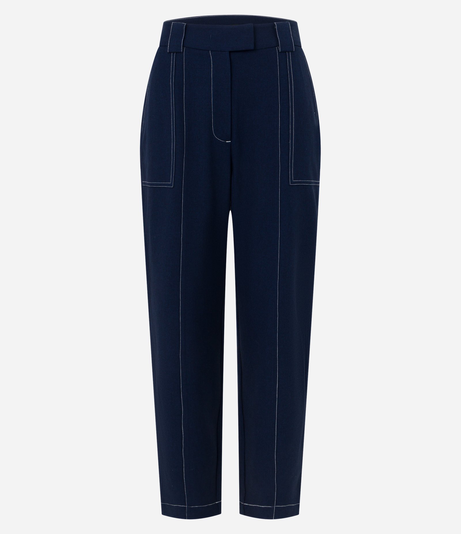 Calça Cenoura Alfaiatada Cintura Alta com Recorte Pespontado Azul 5