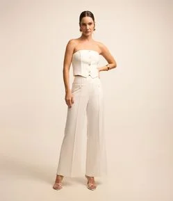 Calça Wide Leg Alfaiatada Cintura Alta com Frisos