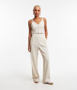 Calça Reta Alfaiataria com Cós Duplo e Elástico na Parte de Trás