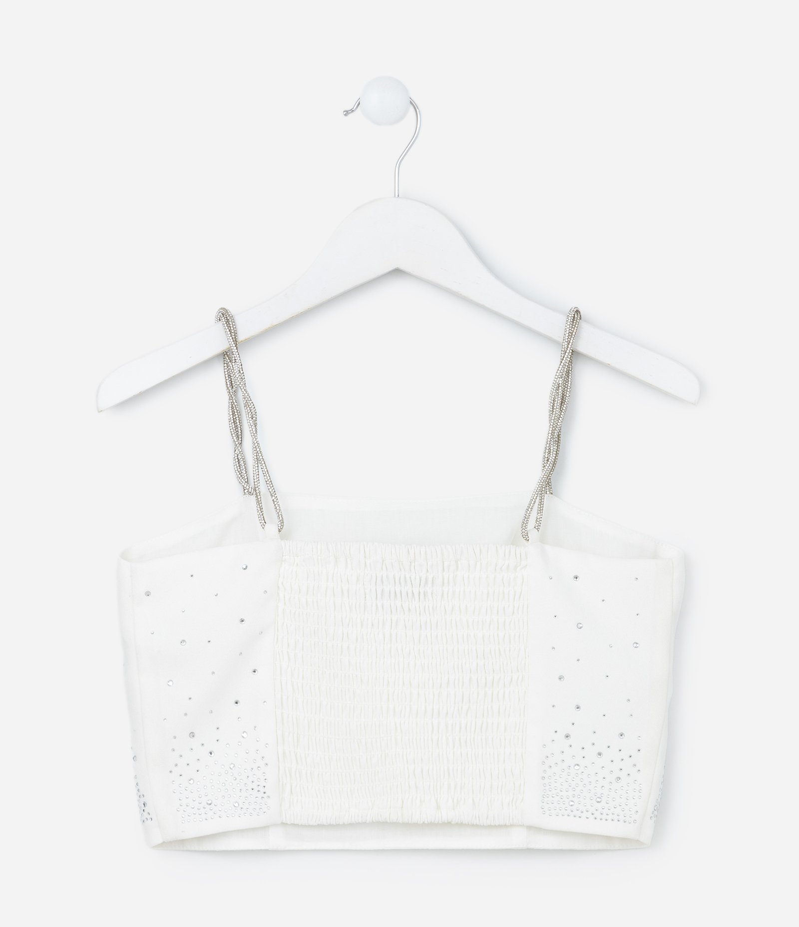 Blusa Cropped em Crepe com Brilhos - Tam 5 a 14 Anos Branco Neve 2