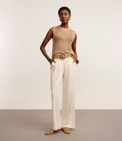 Calça Wide Leg em Viscolinho com Pregas