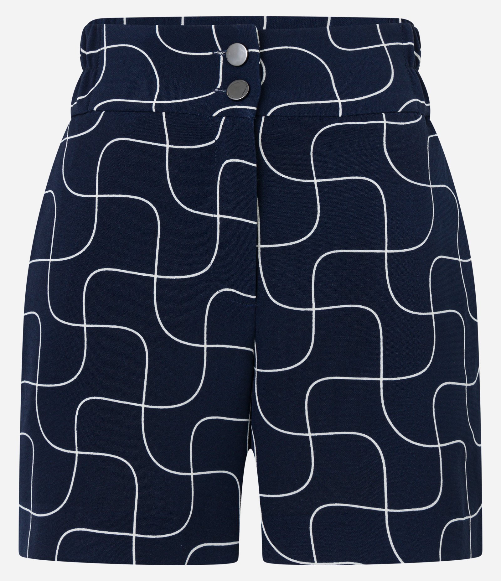 Short Alfaiatado com Abotoamento e Estampa Geométrica Azul Marinho 5