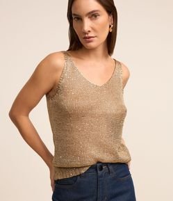 Blusa sem Manga com Paetês e Fio Metalizado