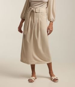Saia Midi em Viscose com Cinto Fivela e Pregas Frontais