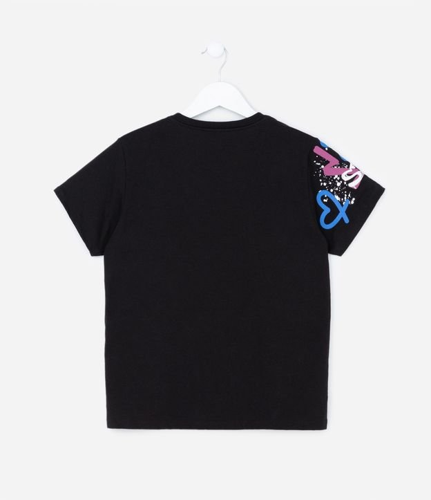 Camiseta Infantil em Algodão Estampa Stitch Grafitado - Tam 5 a 14 anos Preto 2