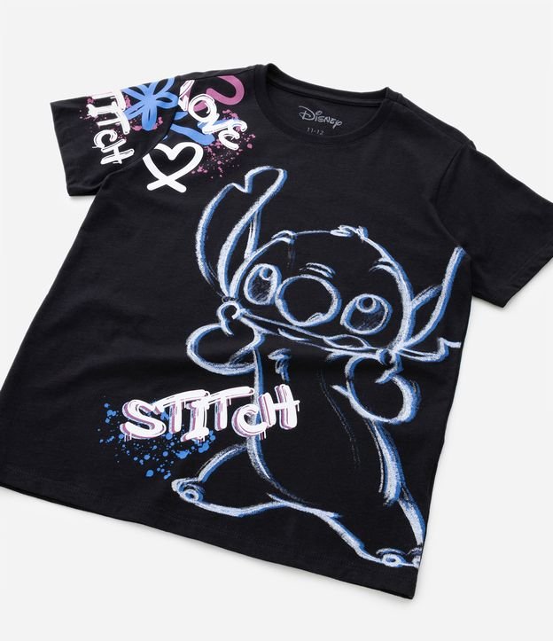 Camiseta Infantil em Algodão Estampa Stitch Grafitado - Tam 5 a 14 anos Preto 5