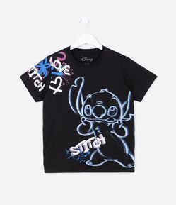 Camiseta Infantil em Algodão Estampa Stitch Grafitado - Tam 5 a 14 anos