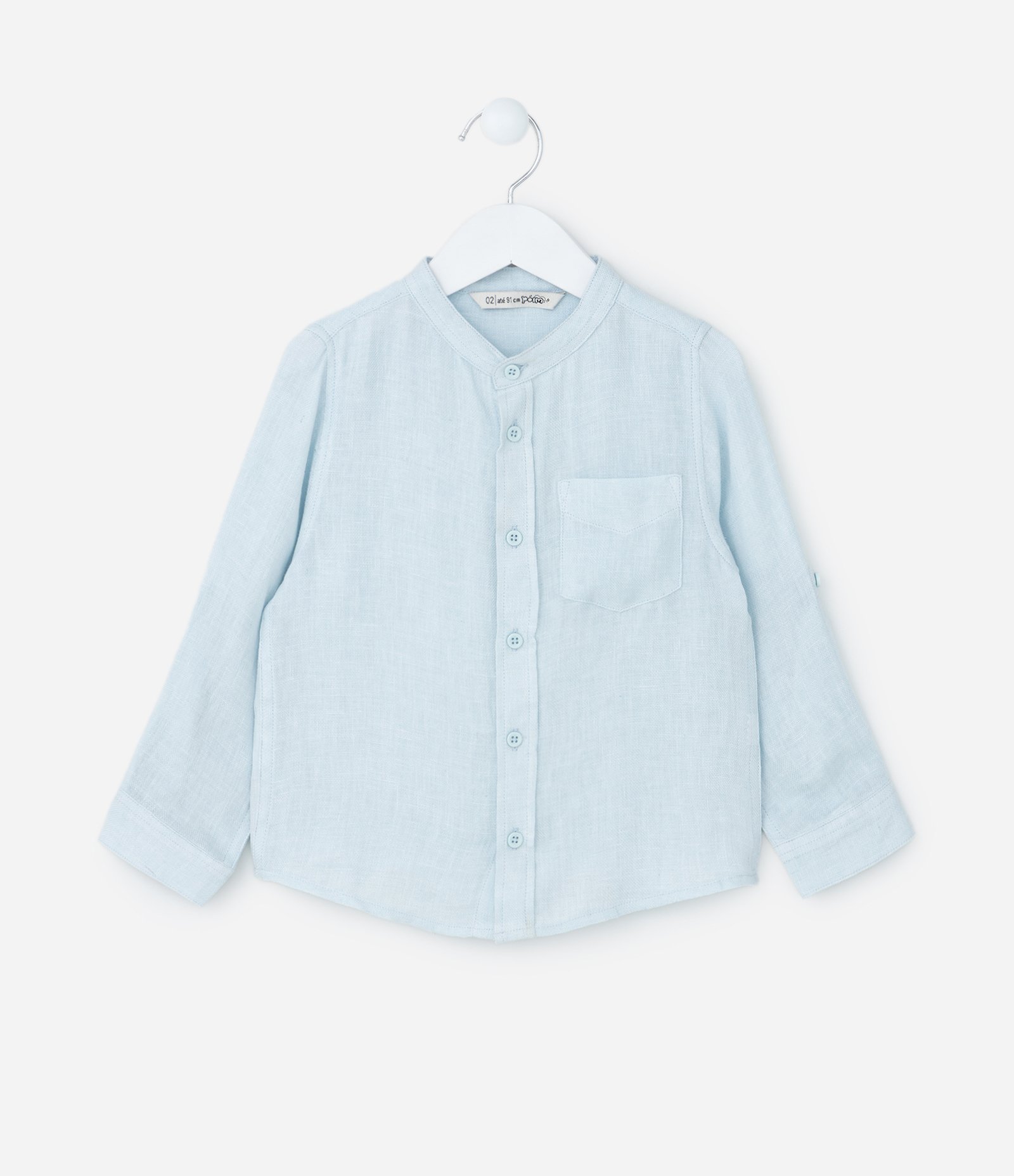 Camisa Infantil em Linho com Gola Padre e Bolso -Tam 1 a 4 Anos Azul 1