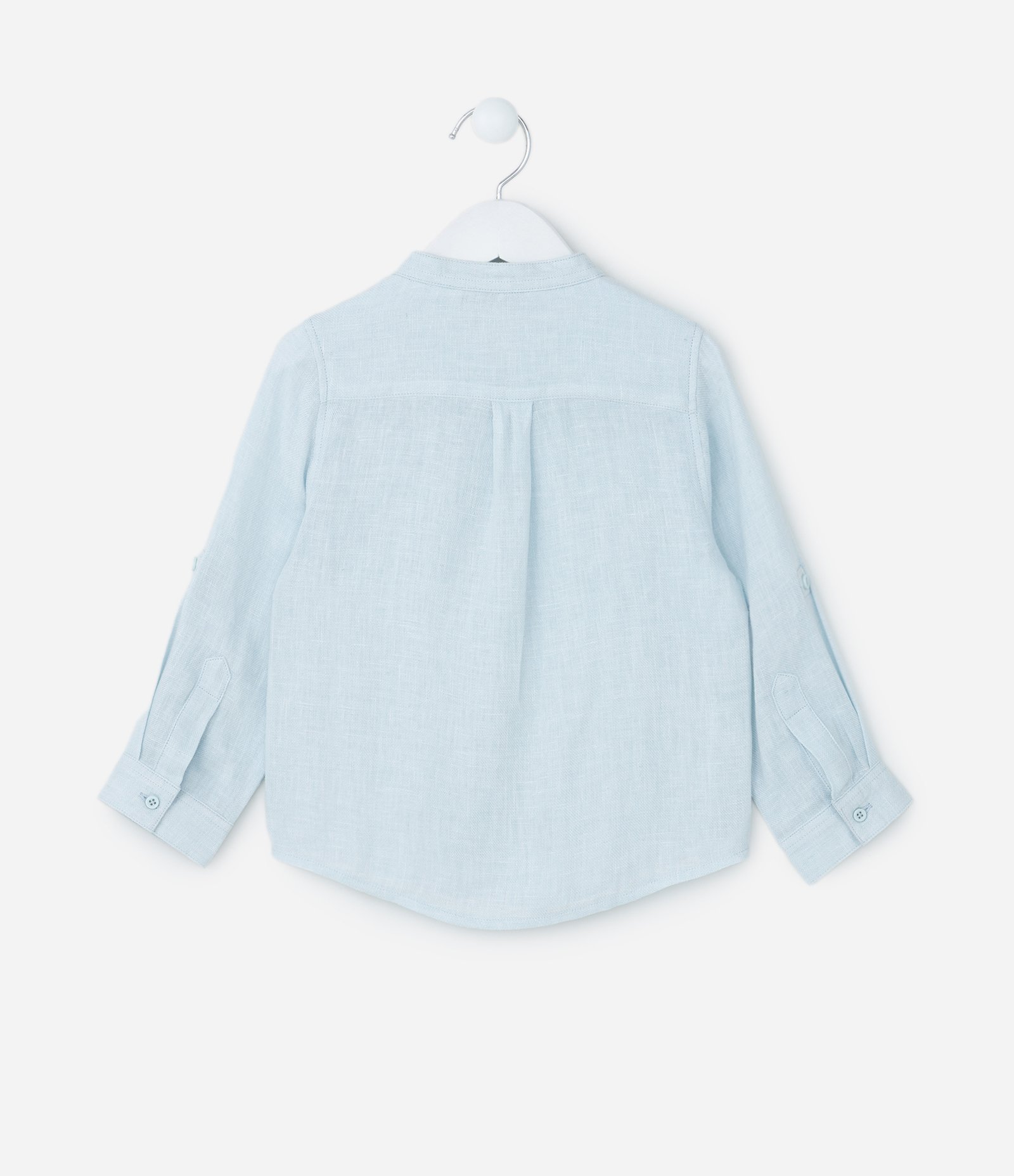 Camisa Infantil em Linho com Gola Padre e Bolso -Tam 1 a 4 Anos Azul 2