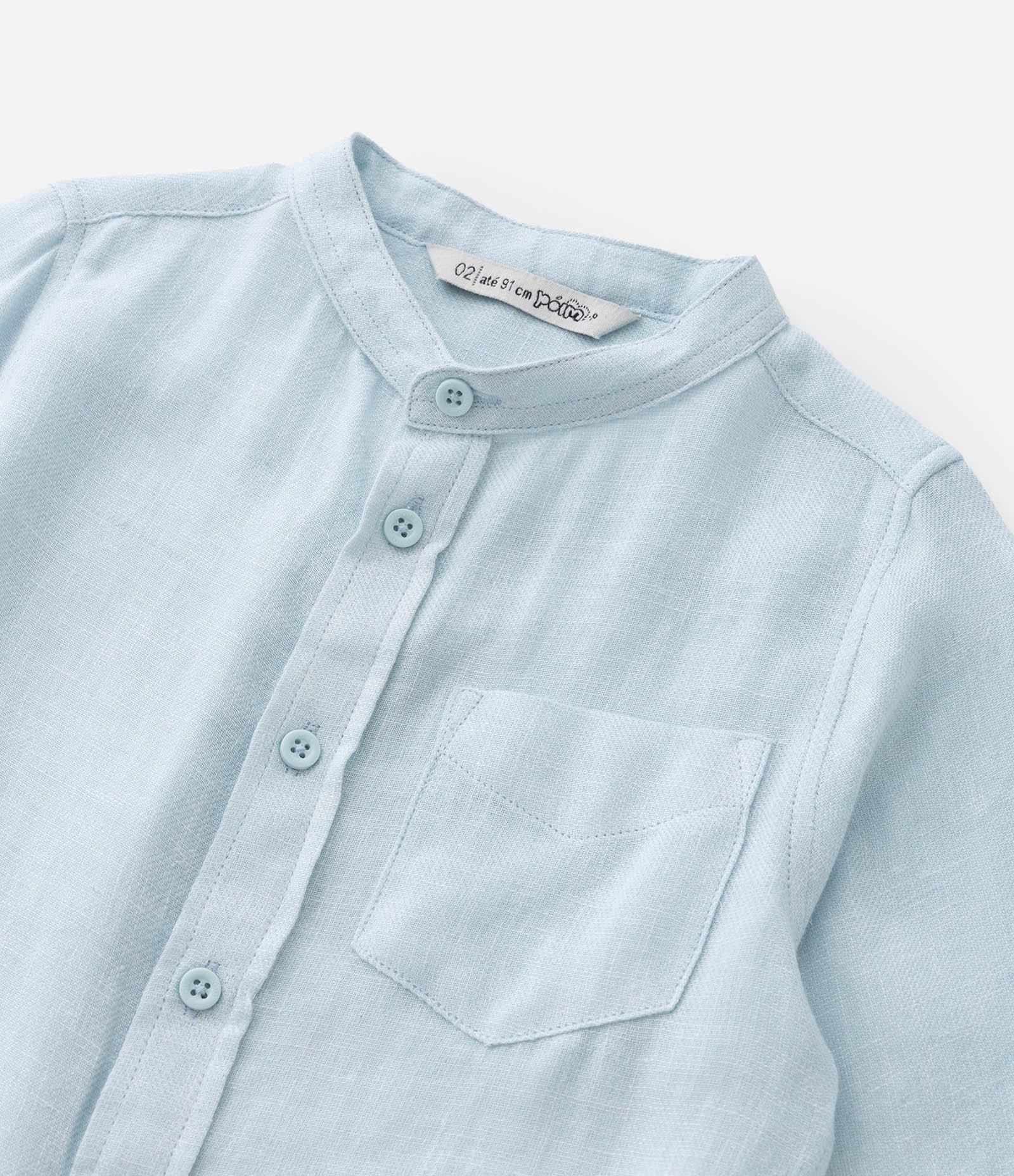 Camisa Infantil em Linho com Gola Padre e Bolso -Tam 1 a 4 Anos Azul 7