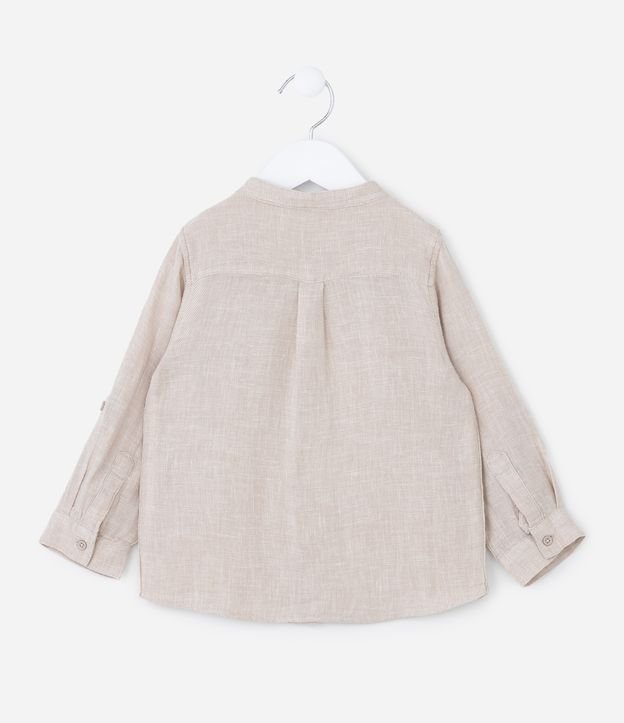 Camisa Infantil em Linho com Gola Padre e Bolso -Tam 1 a 4 Anos