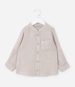 Camisa Infantil em Linho com Gola Padre e Bolso -Tam 1 a 4 Anos