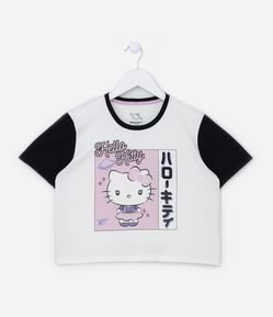 Camiseta Cropped Infantil com Estampa da Hello Kitty - Tam 5 a 14 Anos