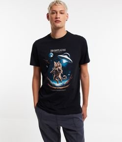 Camiseta Regular em Algodão com Estampa Gato Astronauta