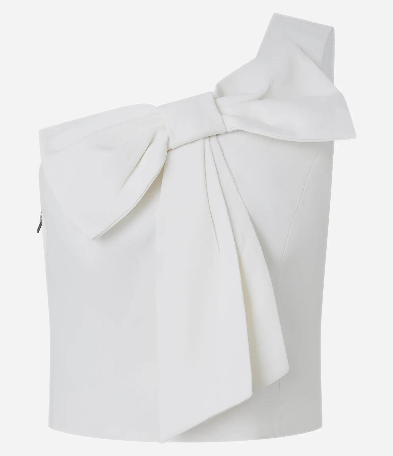 Blusa Um Ombro Só em Crepe com Detalhe de Laço Branco 1