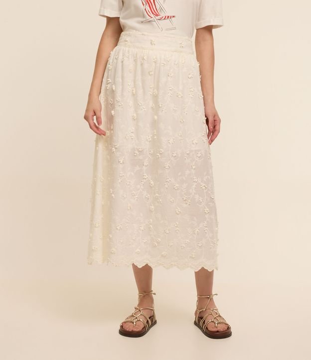 Saia Midi em Tricoline com Florzinhas