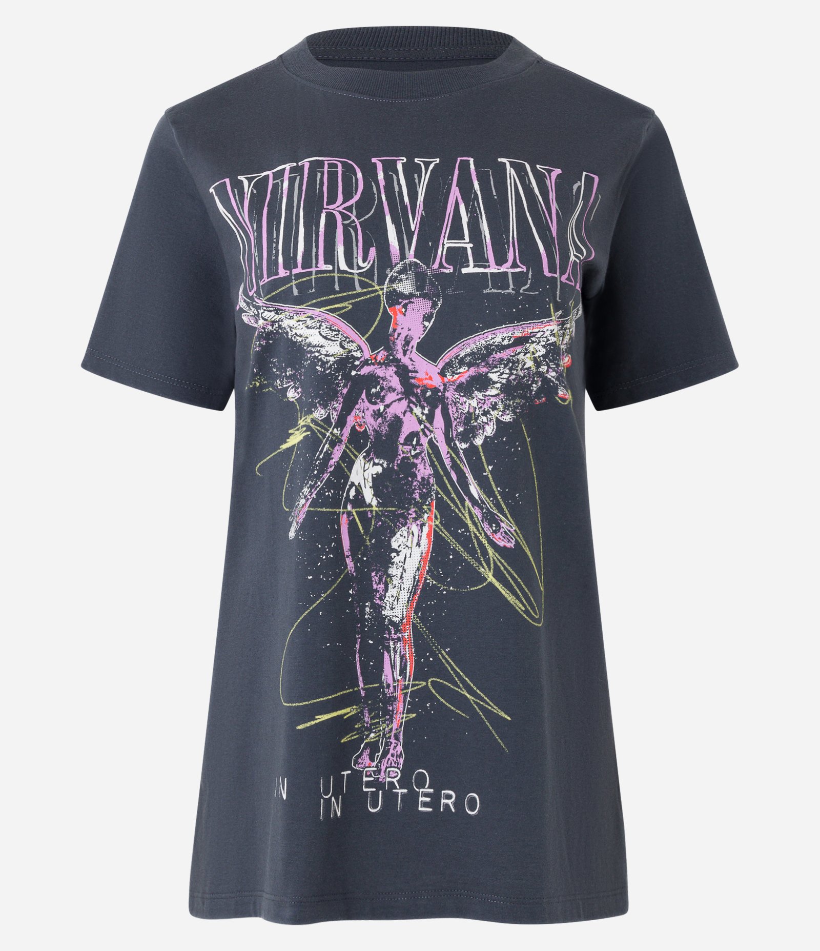 Camiseta Manga Curta com In Utero Nirvana Estampado Preto Estonado 6