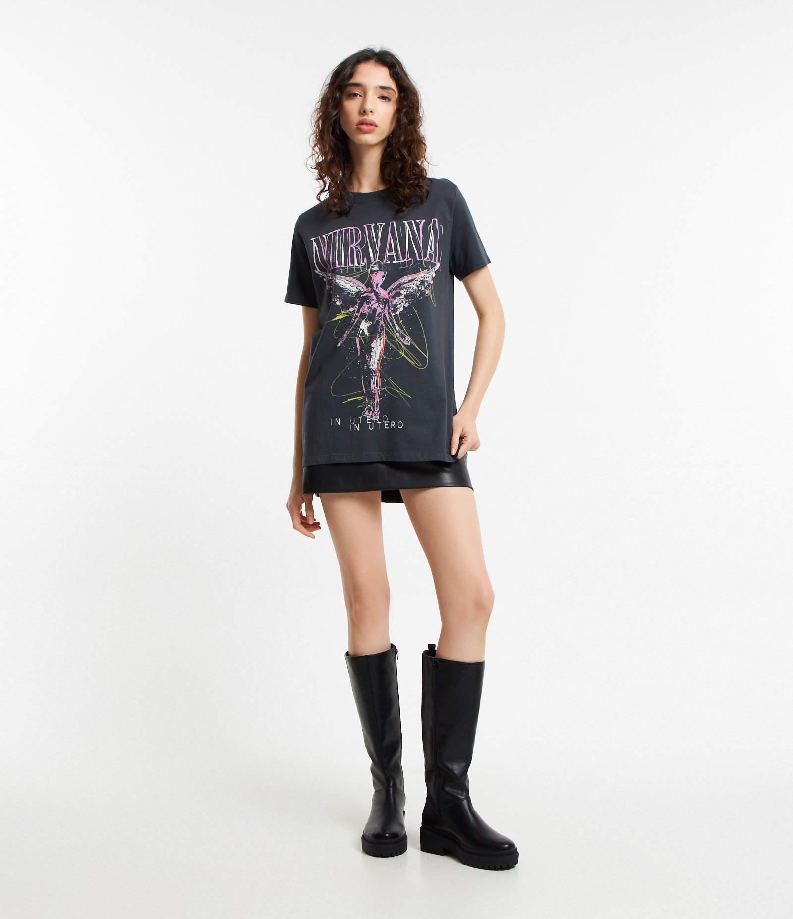 Camiseta Manga Curta com In Utero Nirvana Estampado Preto Estonado 2