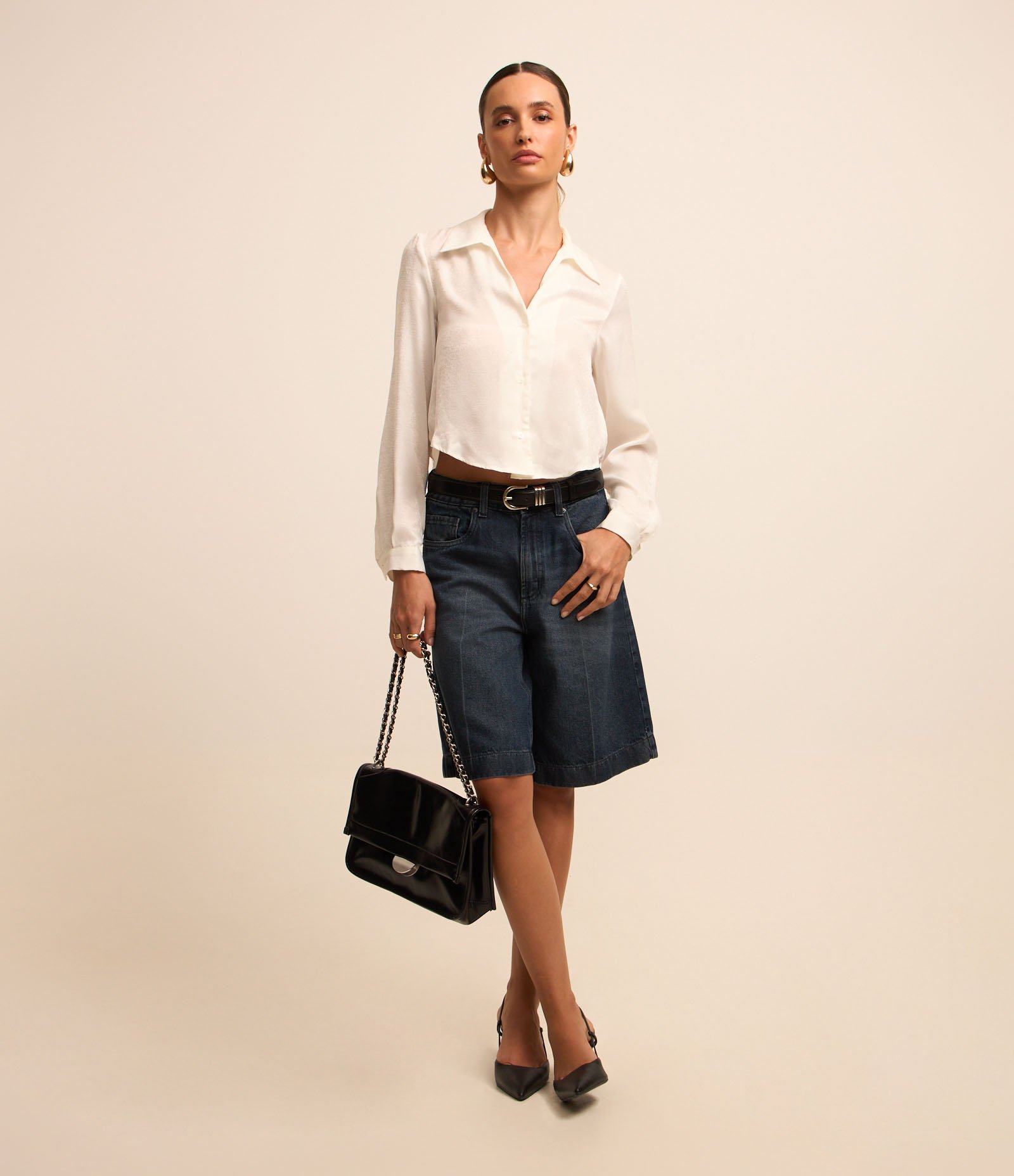 Camisa em Tecido Acetinado com Texturas Branco 3