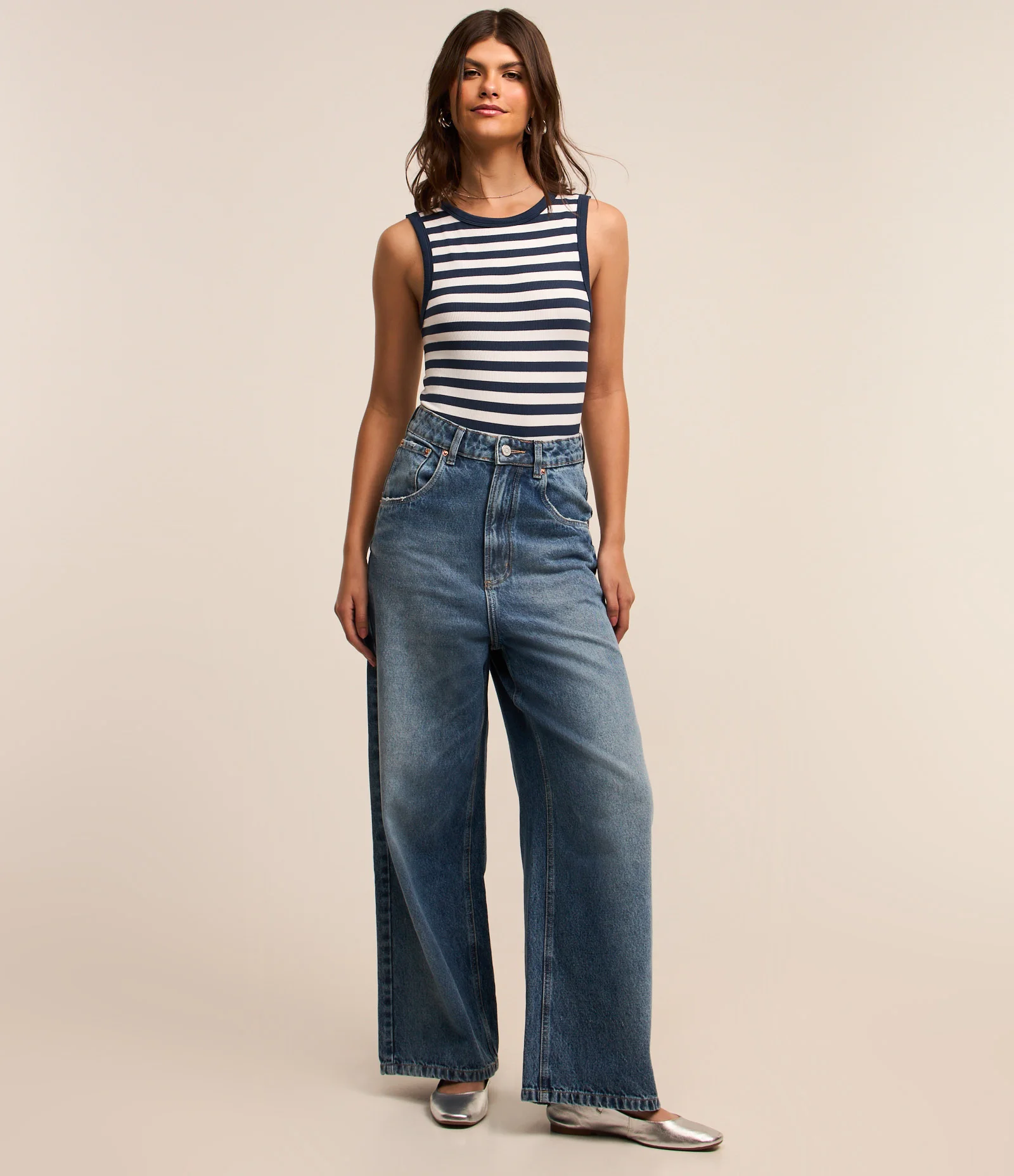 Body sem Manga em Poliamida Seamless com Decote Halter e Listras Azul Marinho 2