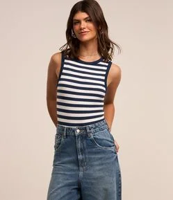 Body sem Manga em Poliamida Seamless com Decote Halter e Listras