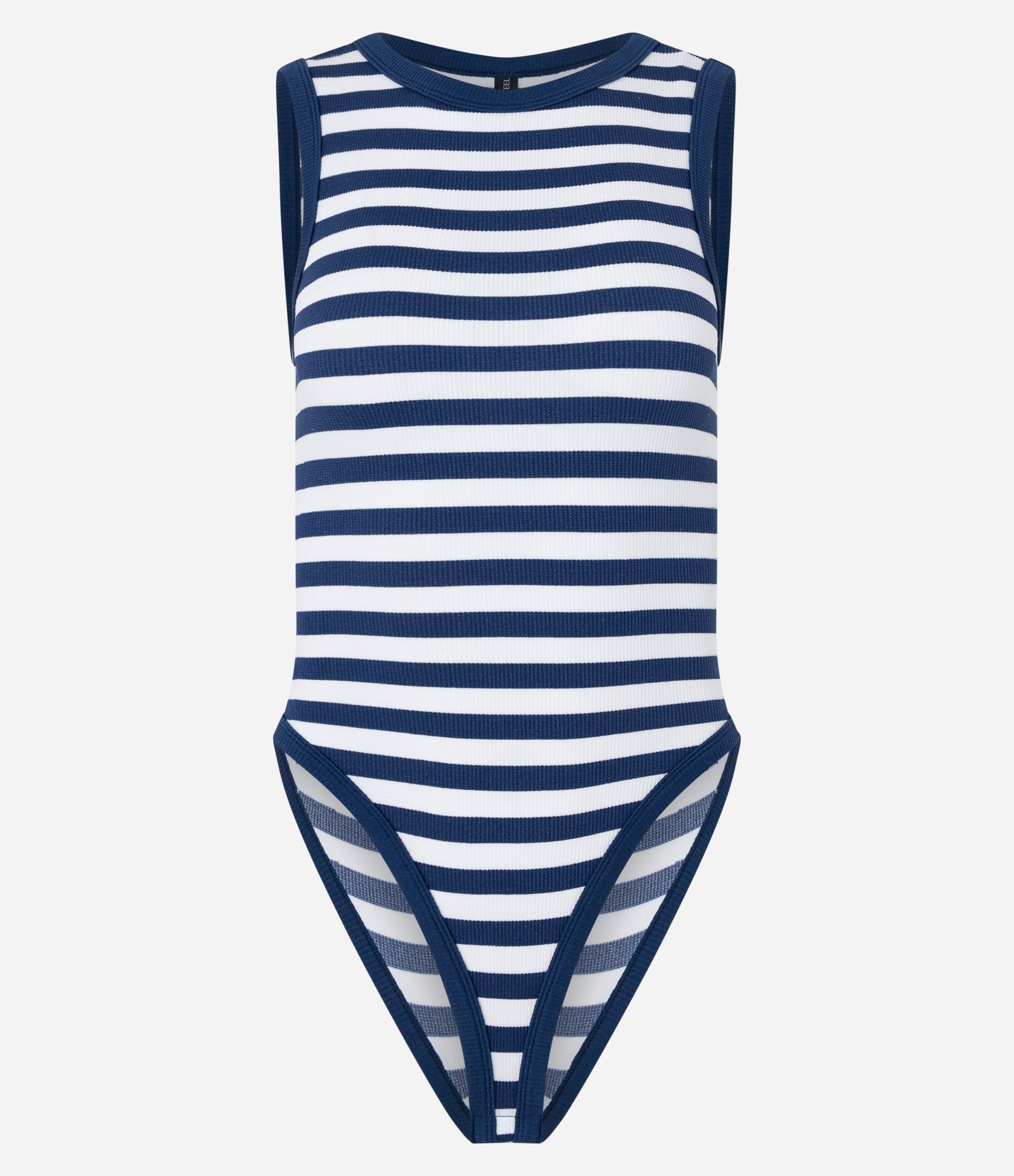 Body sem Manga em Poliamida Seamless com Decote Halter e Listras Azul Marinho 5