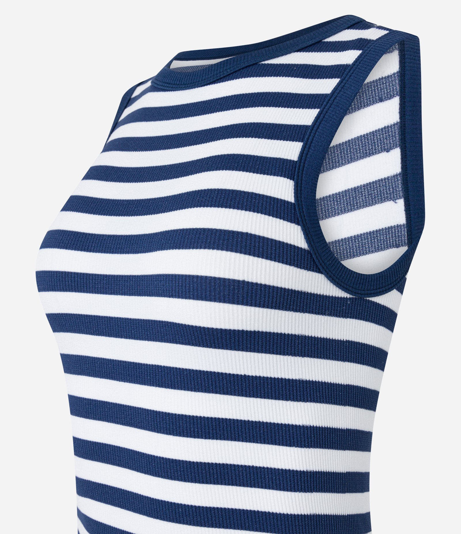 Body sem Manga em Poliamida Seamless com Decote Halter e Listras Azul Marinho 6