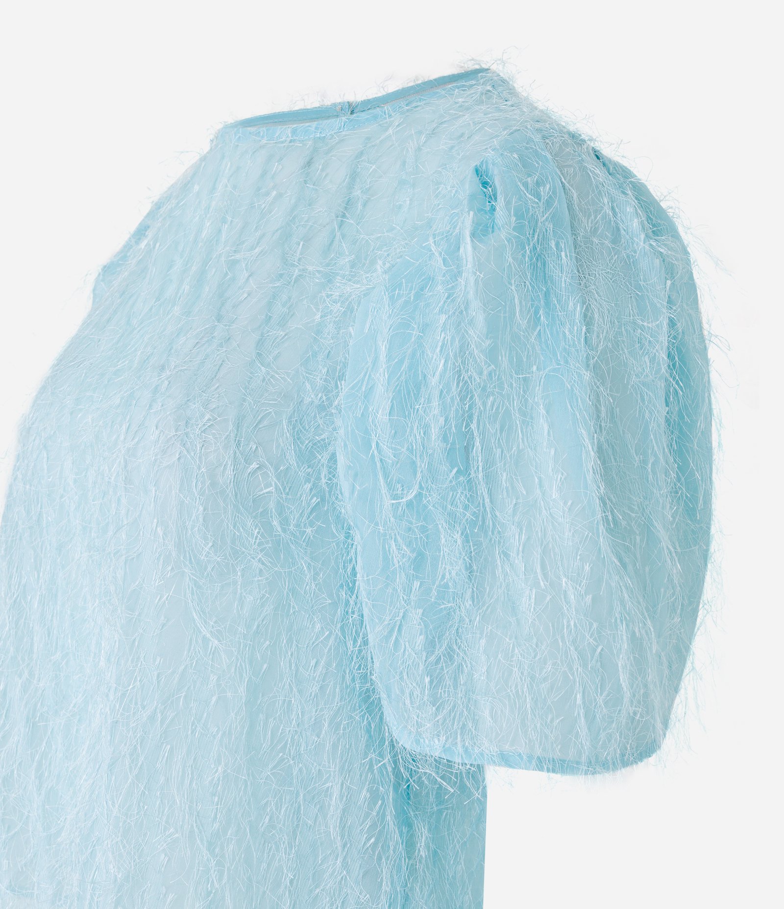 Blusa Manga Curta em Chiffon com Pelinhos Azul Pastel 7