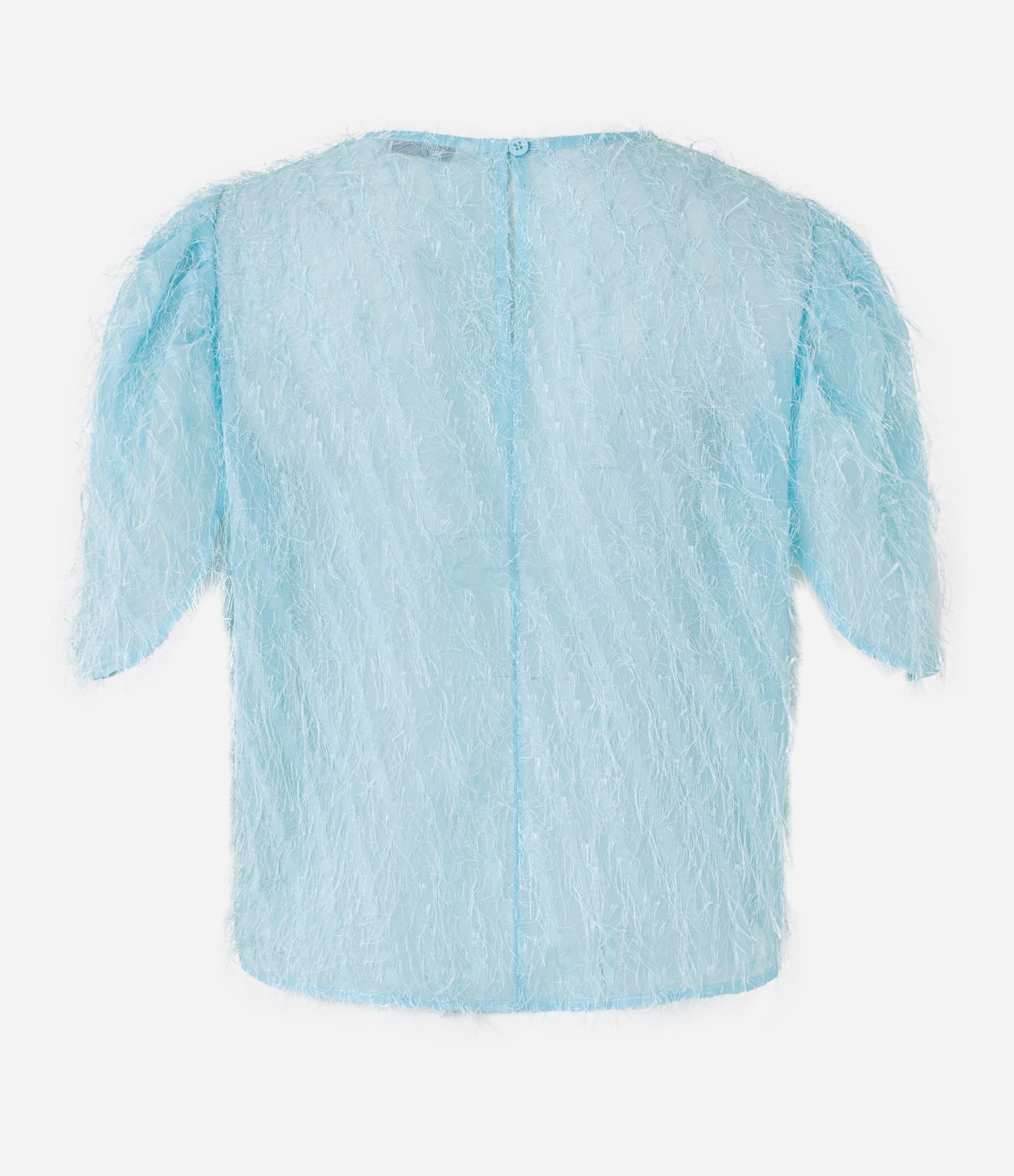 Blusa Manga Curta em Chiffon com Pelinhos Azul Pastel 8