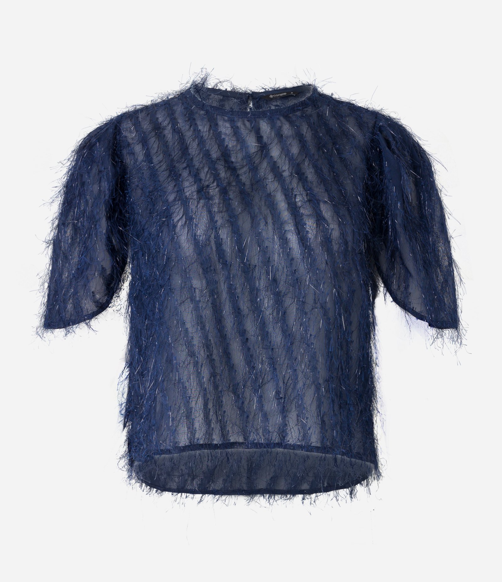 Blusa Manga Curta em Chiffon com Pelinhos Azul 5