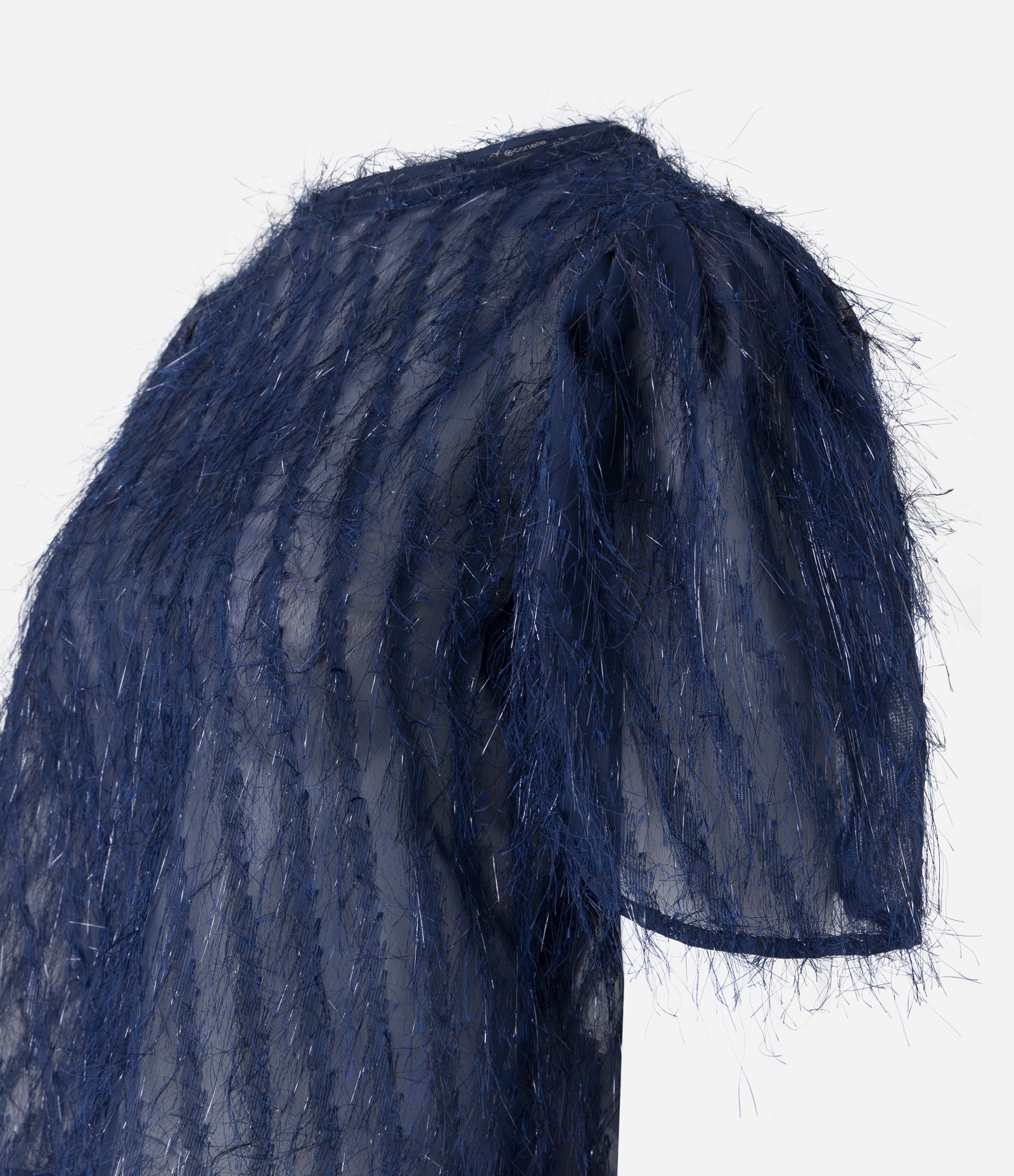 Blusa Manga Curta em Chiffon com Pelinhos Azul 6