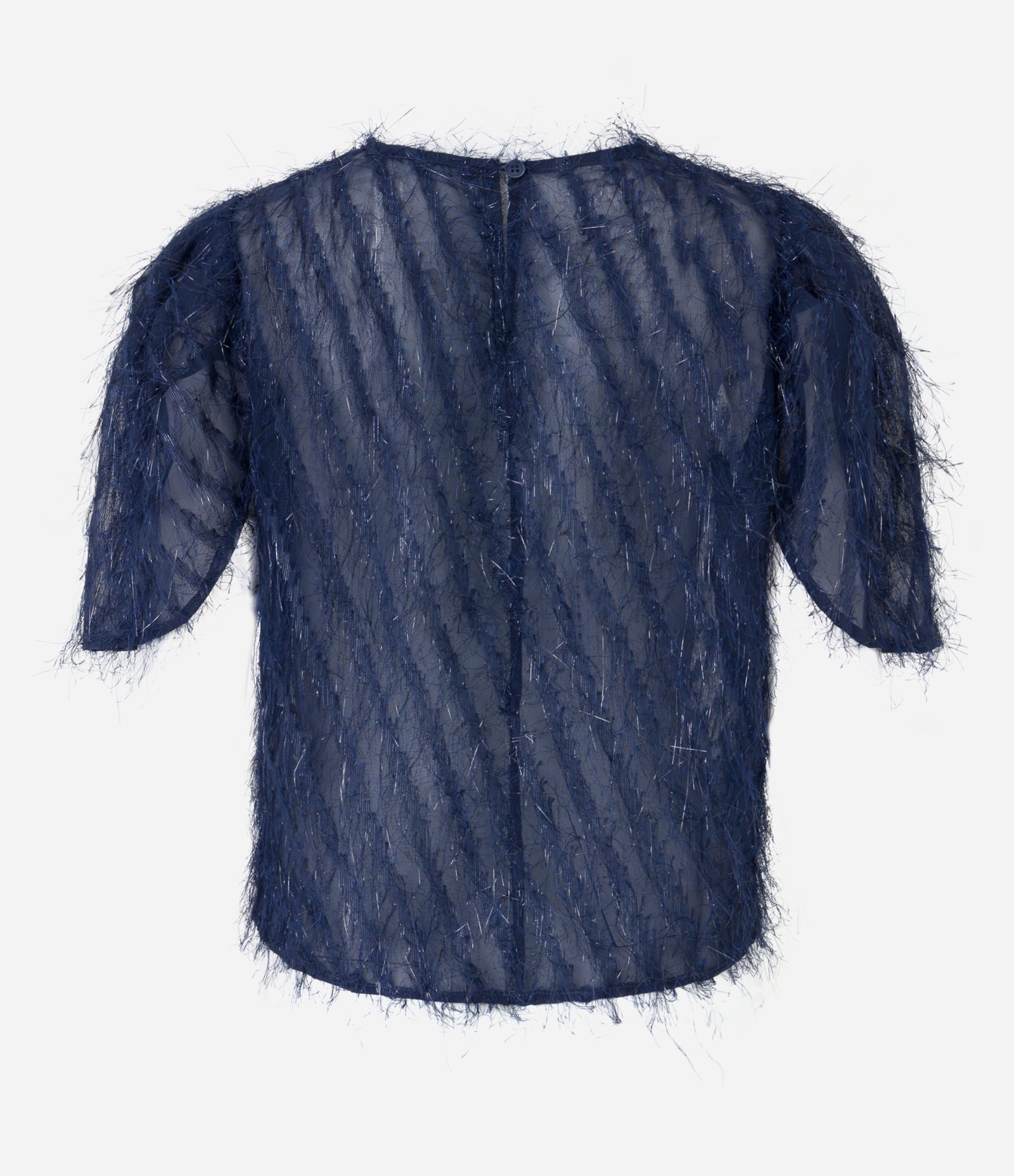 Blusa Manga Curta em Chiffon com Pelinhos Azul 7