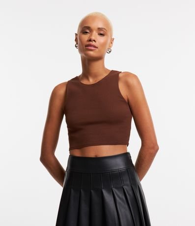Blusa Cropped sem Manga em Algodão com Textura Canelada Blusa Cropped sem Manga em Algodão com Textura Canelada