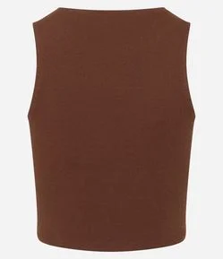Blusa Cropped sem Manga em Algodão com Textura Canelada