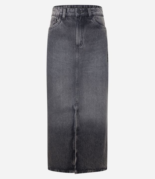 Saia Longa em Jeans com Cintura Alta e Fenda Frontal Preto Estonado 6
