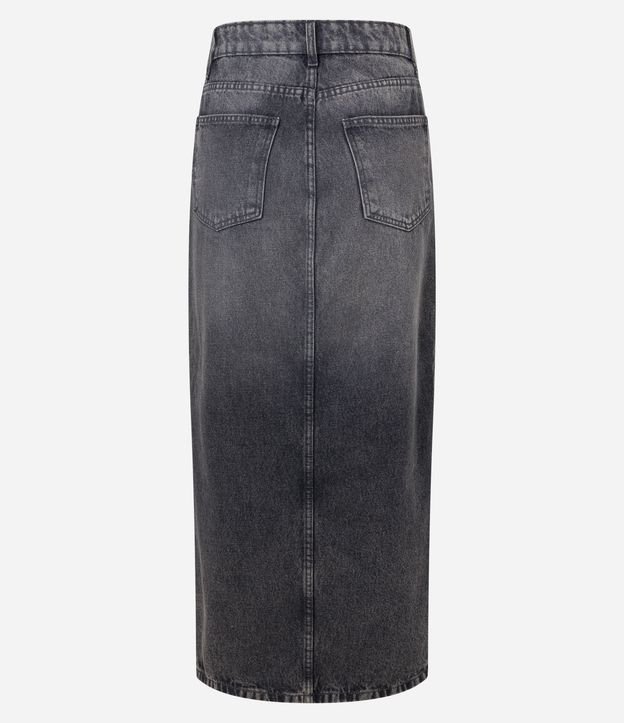 Saia Longa em Jeans com Cintura Alta e Fenda Frontal Preto Estonado 7