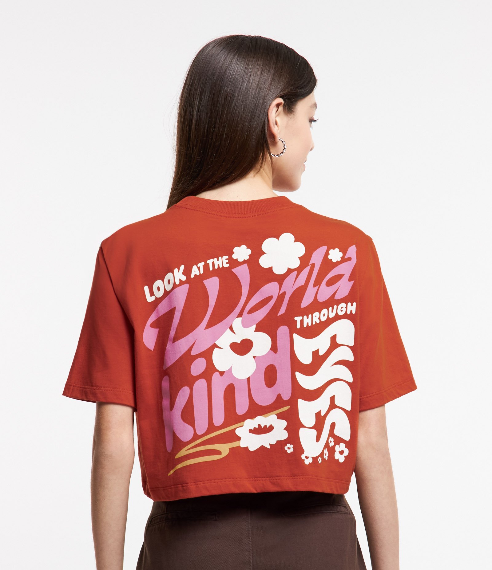 Blusa Cropped em Algodão com Lettering Kind Eyes Laranja 4