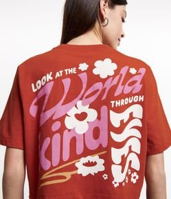 Blusa Cropped em Algodão com Lettering Kind Eyes