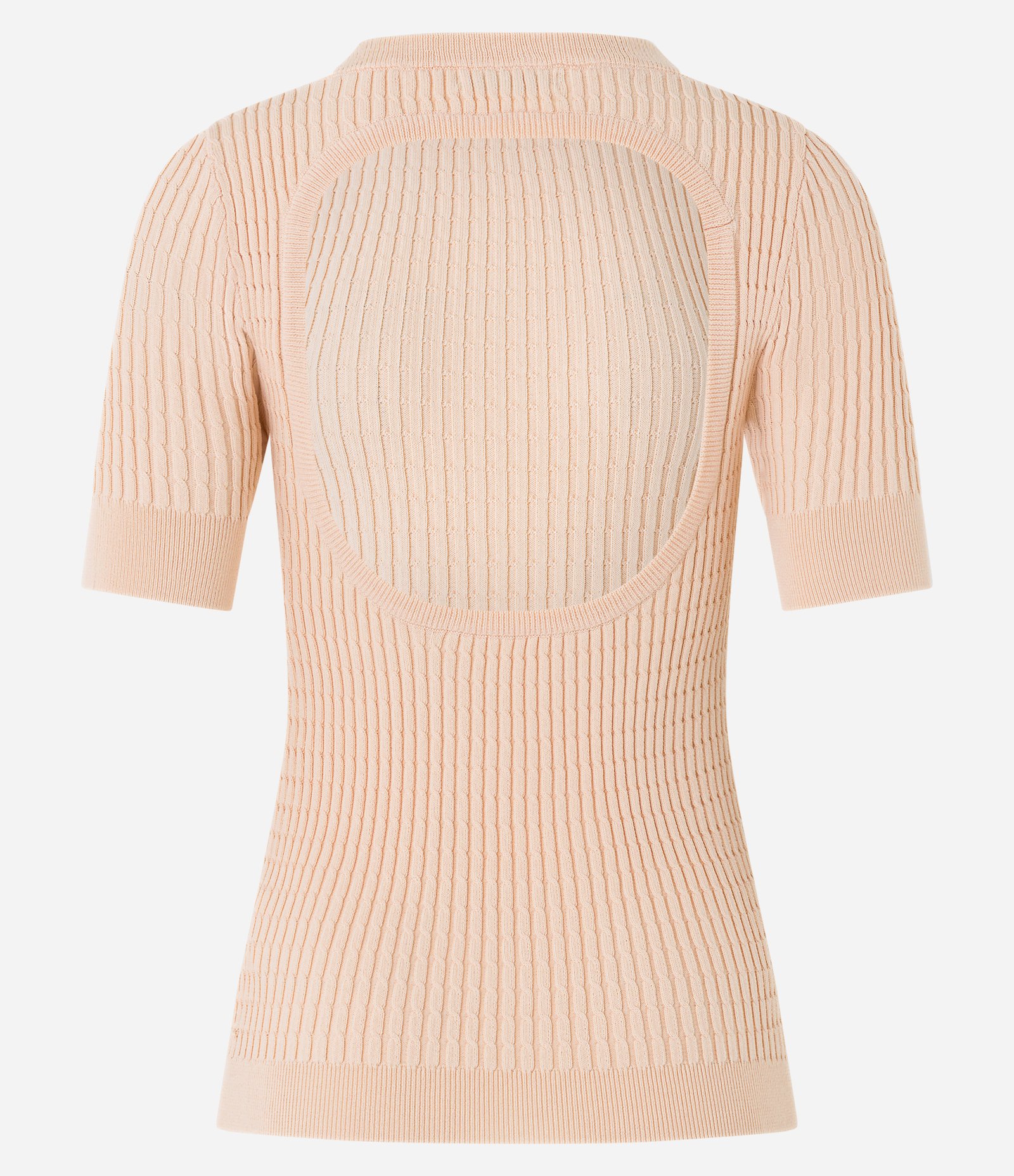 Blusa em Viscose com Recorte Oval nas Costas e Textura Canelada Bege 8