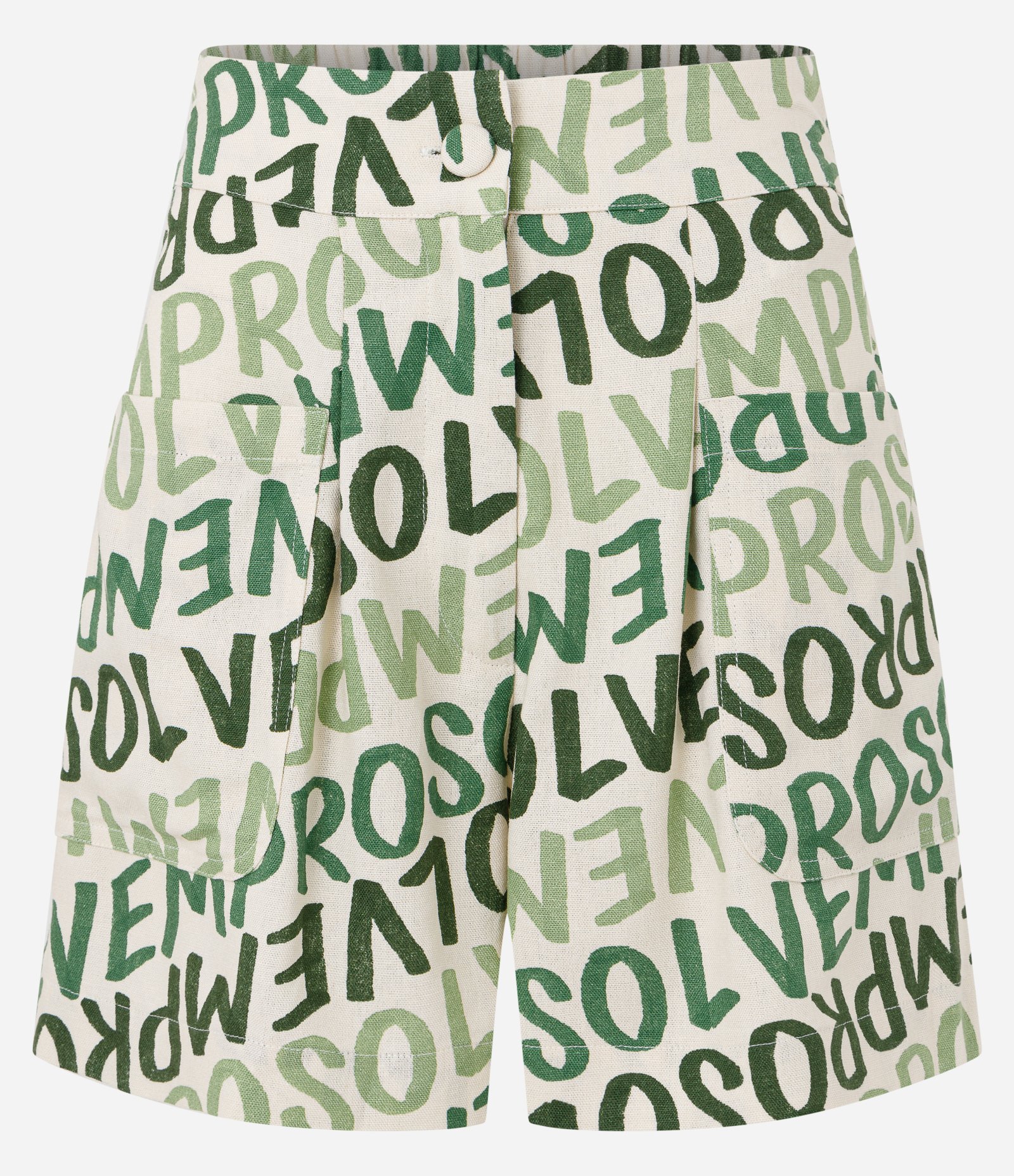 Short Curto em Viscose e Linho com Estampa em Lettering e Bolsos Aplicados Bege 5