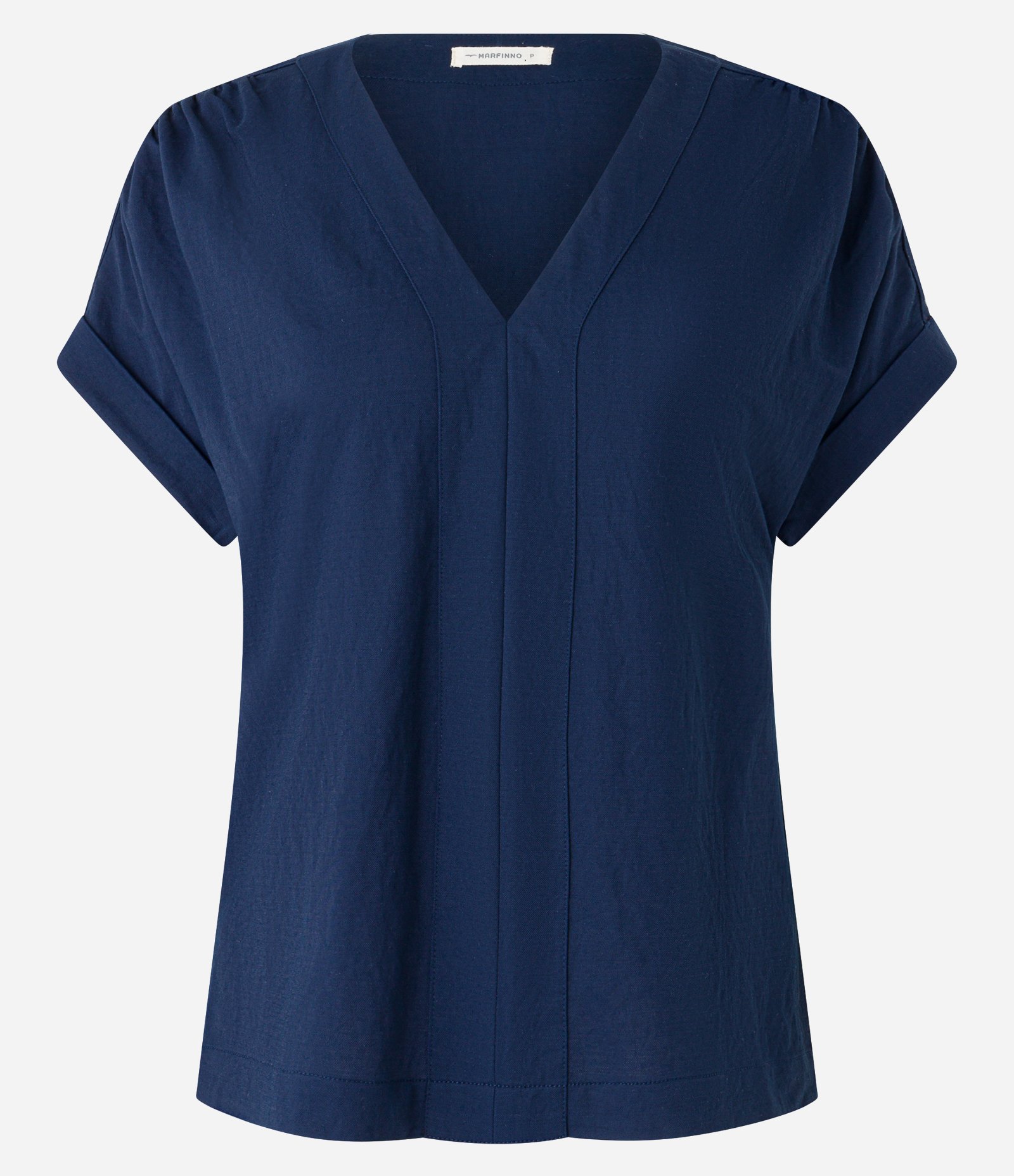 Blusa em Viscose com Decote V e Manga Curta Dobrada Azul 4