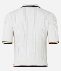 Blusa Polo em Tricô com Mix de Pontos e Listras Contrastantes