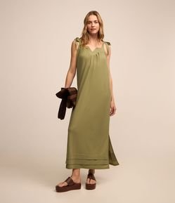 Vestido Midi em Viscose com Decote Ondulado e Amarração na Alça