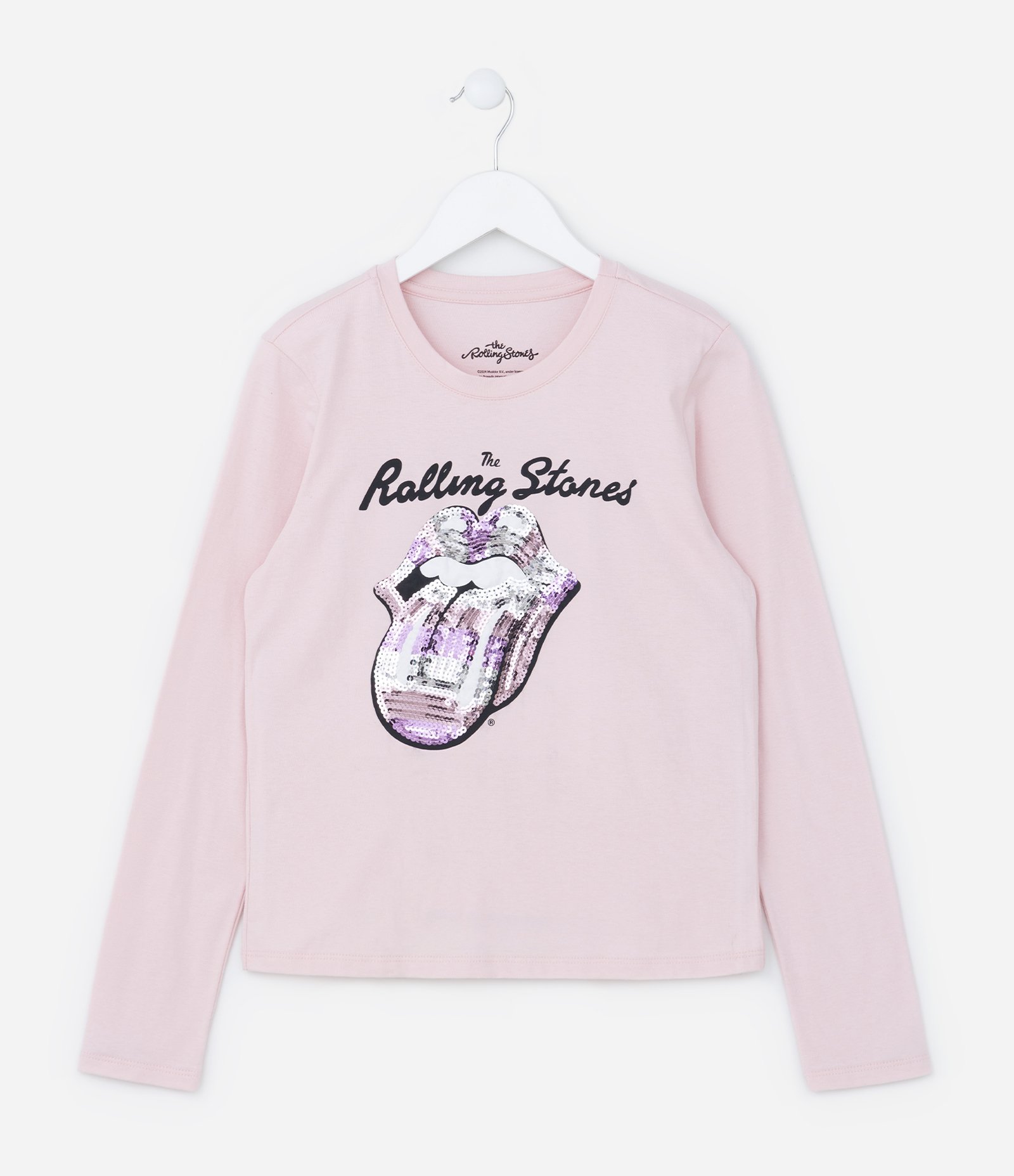 Camiseta Infantil em Algodão Estampa Rolling Stones com Paetês - Tam 5 a 14 anos Rosa 1