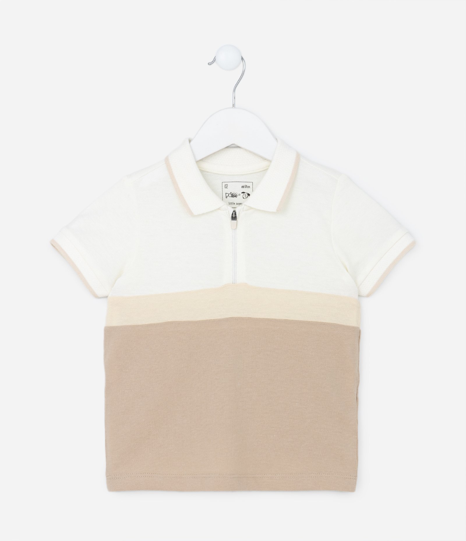 Polo Infantil em Piquet com Recortes e Zíper - Tam 1 a 5 Anos Off White/Bege 1